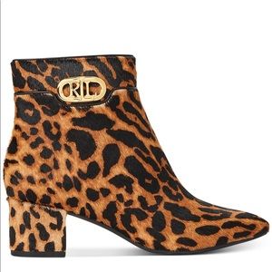 Ralph Lauren ankle boots calf hair animal print gold logo buckle